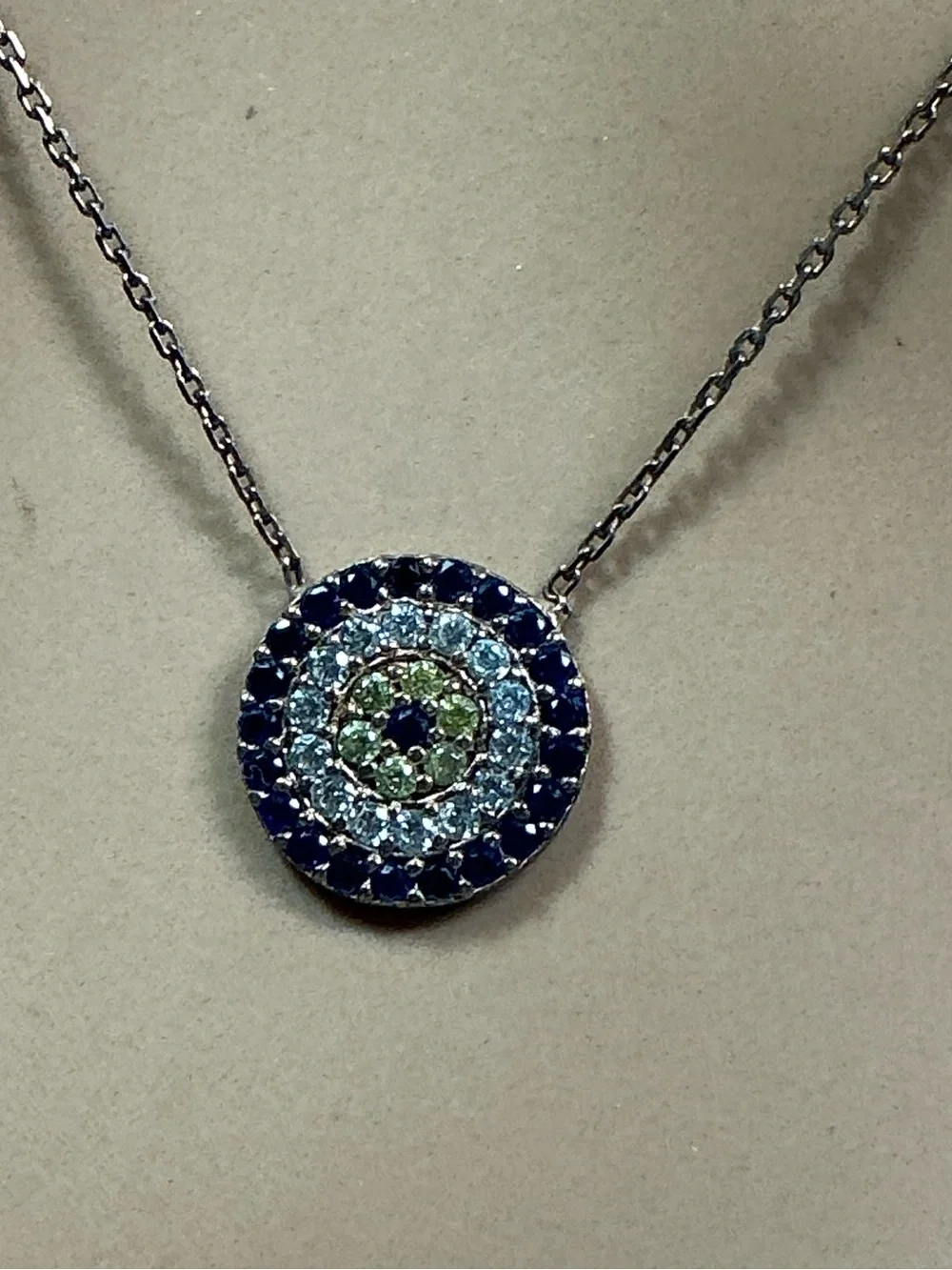 Sterling Silver Blue and White Halo Pendant Necklace